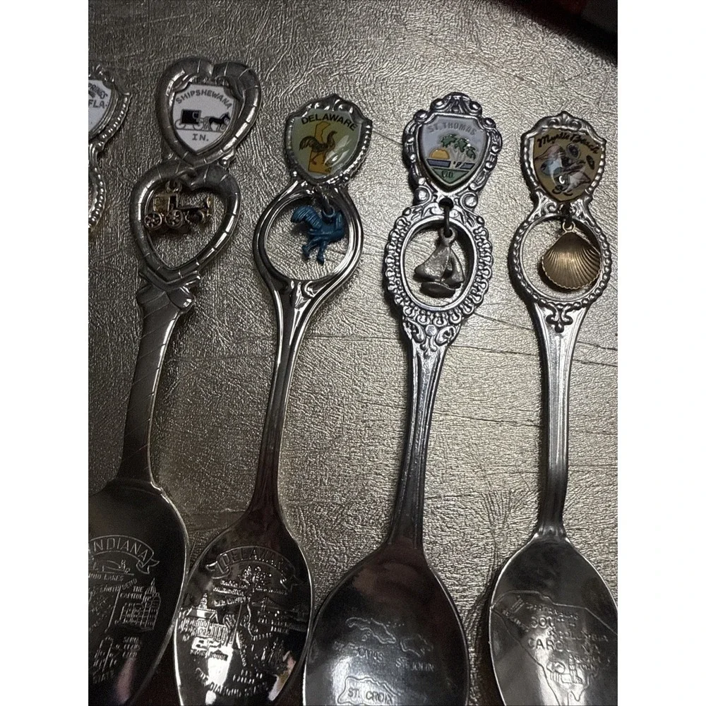 Lot  7 Vintage Souvenir Spoon South Carolina Indiana Florida Arizona USA